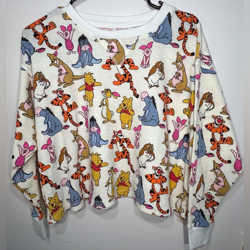 Disney Winnie The Pooh Thermal Waffle Henley Cream Knit Long Sleeve - Size XS